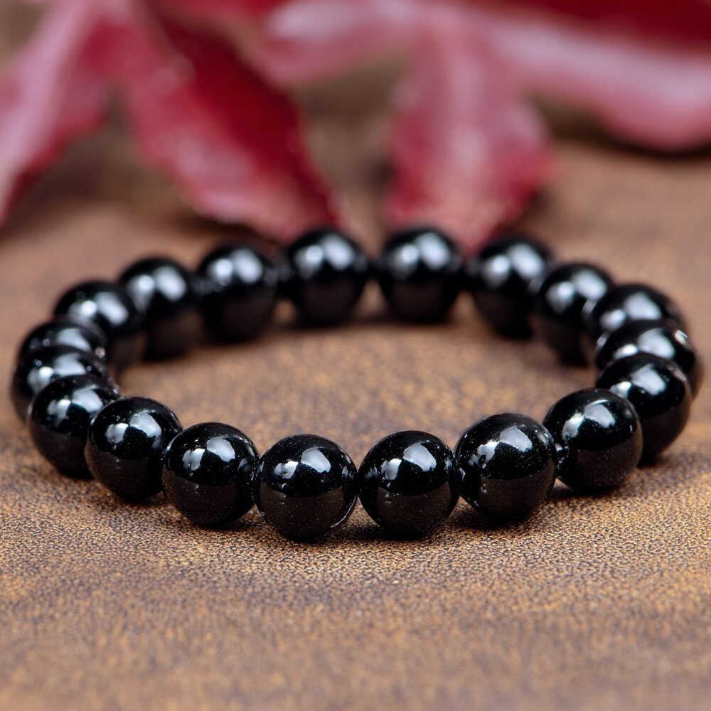Black Obsidian Gemstone Beaded Bracelet - 8mm Stretchy Crystal Jewelry